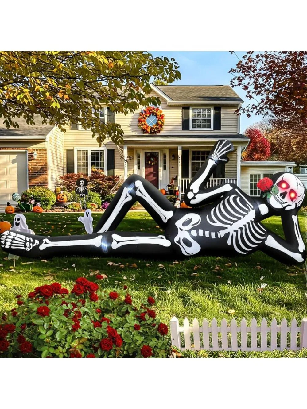 Giant 10FT Inflatable Skeleton with Glowing Red Eyes - Scary Halloween Yard